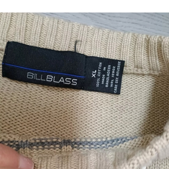 Bill Blass Vintage Cotton Striped Cable Knit Sweater Tan Unisex Size XL - Picture 3 of 6